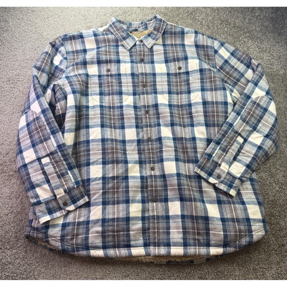 LL Bean Mens Sherpa Lined Scotch Plaid Flannel Shirt Indigo Tartan Size XXL REG